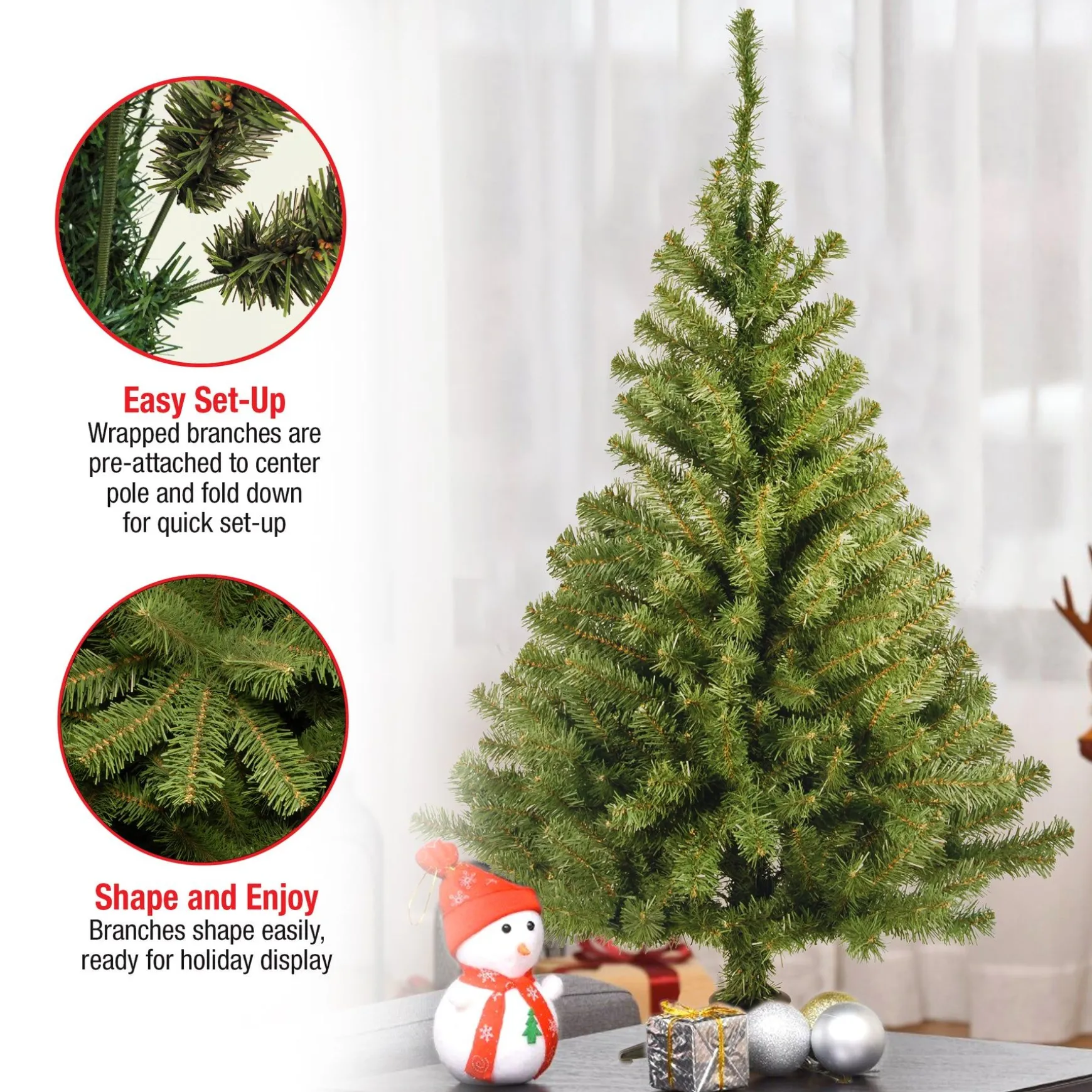 Hot National Tree Company Artificial Mini Christmas Tree, Green, Kincaid Spruce, Includes Stand, 3 Feet