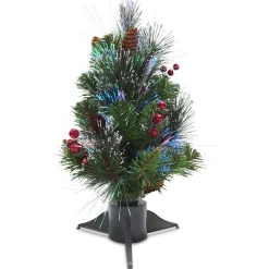 Hot National Tree Company Artificial Mini Christmas Tree, Green, Crestwood Spruce, Fiber Optic, Decorated With Pine Cones, Berry Clusters, Frosted Branches, Includes Stand, 18 Inches