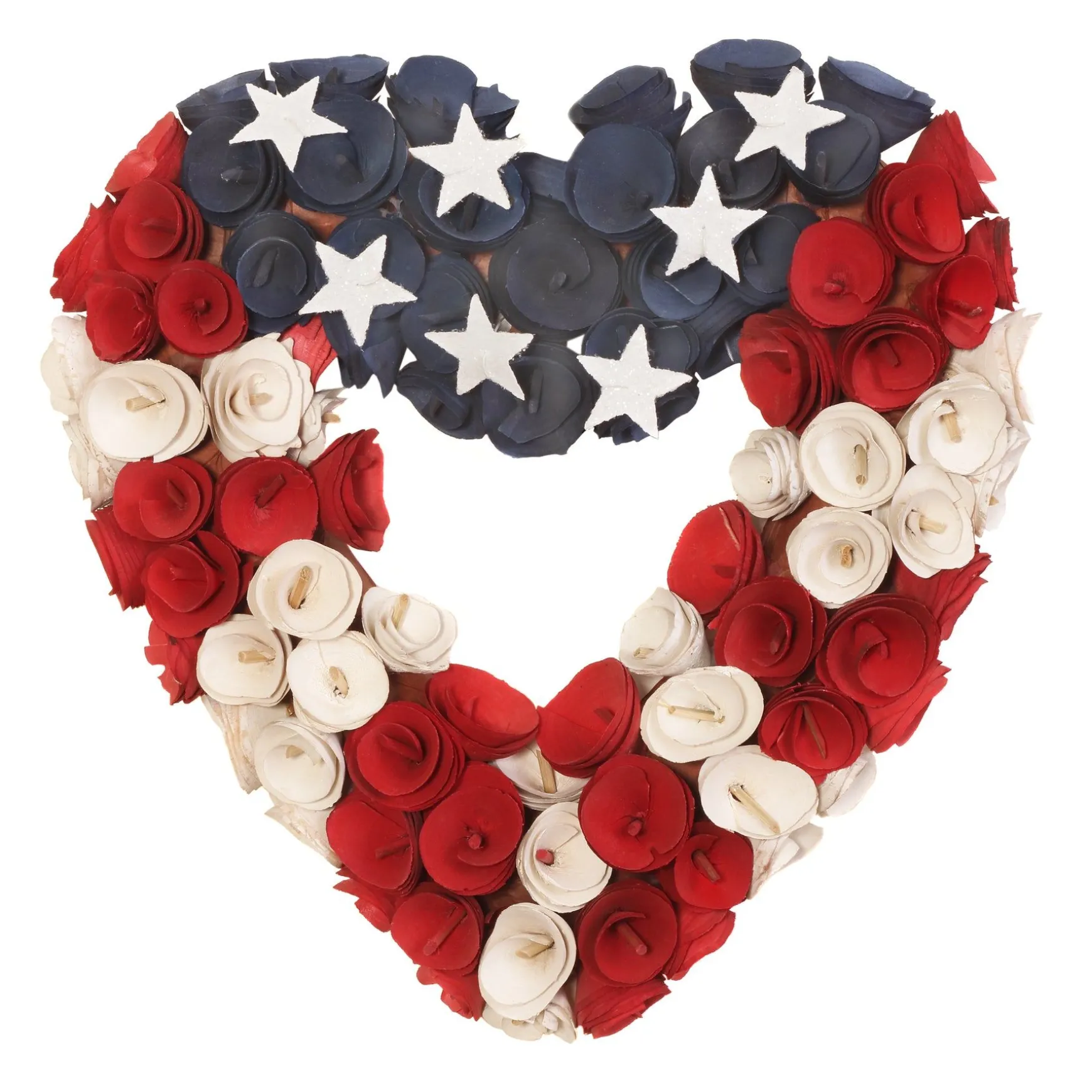 Hot National Tree Company Artificial Patriotic Hanging Heart Wreath, Wooden Base, Decorated With Red, White And Blue Flowers, 4Th Of July Collection, 15 Inches