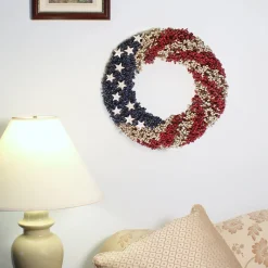 Store National Tree Company Artificial Patriotic Wreath Decoration Red Decorated With Red White And Blue Berry Clusters White Stars Fourth Of July Collection 19 Inches