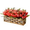 Online National Tree Company Artificial Planter Box, Decorated With Pink And Red Tulip Blooms, Leafy Greens, Includes Ornate Natural Wooden Base, Spring Collection, 10 Inches