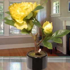 Fashion National Tree Company Artificial Potted Flower, Yellow Peony, Incudes Black Base, Spring Collection, 10 Inches