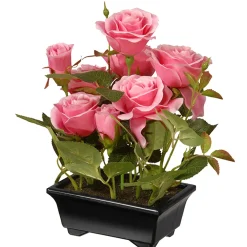 New National Tree Company Artificial Potted Flowers, Pink Roses, Includes Black Base, Spring Collection, 10 Inches
