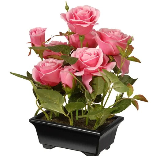 New National Tree Company Artificial Potted Flowers, Pink Roses, Includes Black Base, Spring Collection, 10 Inches