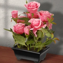 New National Tree Company Artificial Potted Flowers, Pink Roses, Includes Black Base, Spring Collection, 10 Inches