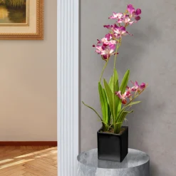 Best National Tree Company Artificial Potted Flowers, Purple Orchids, Includes Black Base, Spring Collection, 16 Inches