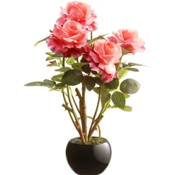 New National Tree Company Artificial Potted Flowers, Pink Roses, Includes Black Base, Spring Collection, 17 Inches
