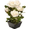 Sale National Tree Company Artificial Potted Flowers, White Roses, Includes Black Base, Spring Collection, 11 Inches