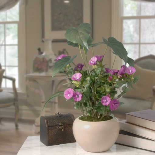 Cheap National Tree Company Artificial Potted Plant, Decorated With Purple Flower Blooms, Flowing Stems, Includes Cream Ceramic Pot Base, Spring Collection, 18 Inches