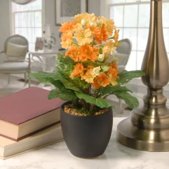 Hot National Tree Company Artificial Potted Plant, Orange Flower Blooms, Includes Black Ceramic Pot, Spring Collection, 12 Inches