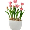 Cheap National Tree Company Artificial Potted Plant, Pink Tulips, Decorated With Vibrant Green Stems, Includes Stylish Ceramic Pot Base, Spring Collection, 18 Inches