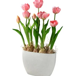 Cheap National Tree Company Artificial Potted Plant, Pink Tulips, Decorated With Vibrant Green Stems, Includes Stylish Ceramic Pot Base, Spring Collection, 18 Inches