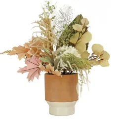 Online National Tree Company Artificial Potted Plant Table Decoration, White, Decorated With Assorted Palms, Leaves, Spring Collection, 32 Inches
