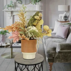 Online National Tree Company Artificial Potted Plant Table Decoration, White, Decorated With Assorted Palms, Leaves, Spring Collection, 32 Inches