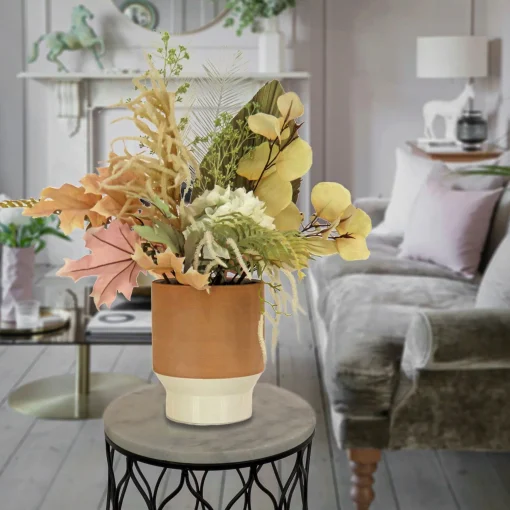 Online National Tree Company Artificial Potted Plant Table Decoration, White, Decorated With Assorted Palms, Leaves, Spring Collection, 32 Inches
