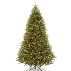 Store National Tree Company Artificial Pre-Lit Medium Christmas Tree, Green, Kingswood Fir, Dual Color Led Lights, Includes Stand, 7.5 Feet