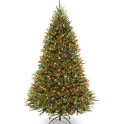 Store National Tree Company Artificial Pre-Lit Medium Christmas Tree, Green, Kingswood Fir, Dual Color Led Lights, Includes Stand, 7.5 Feet