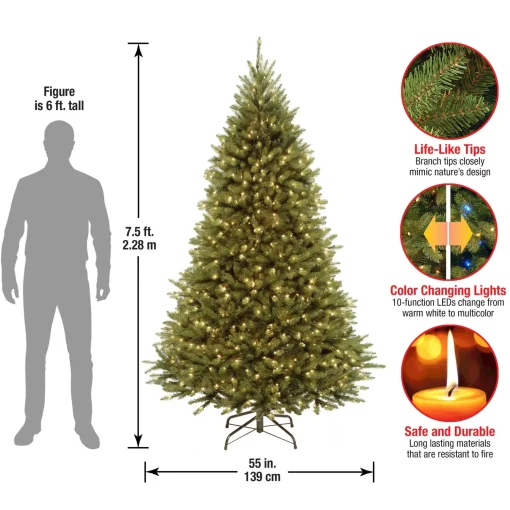 Cheap National Tree Company Artificial Pre-Lit Medium Christmas Tree, Green, Kingswood Fir, Dual Color Led Lights, Includes Stand, 7.5 Feet