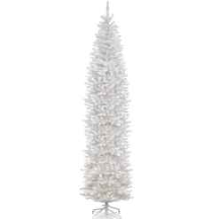 Hot National Tree Company Artificial Pre-Lit Slim Christmas Tree, White, Kingswood Fir, White Lights, Includes Stand, 12 Feet