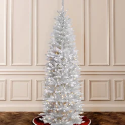 Flash Sale National Tree Company Artificial Pre-Lit Slim Christmas Tree, White, Kingswood Fir, White Lights, Includes Stand, 6.5 Feet