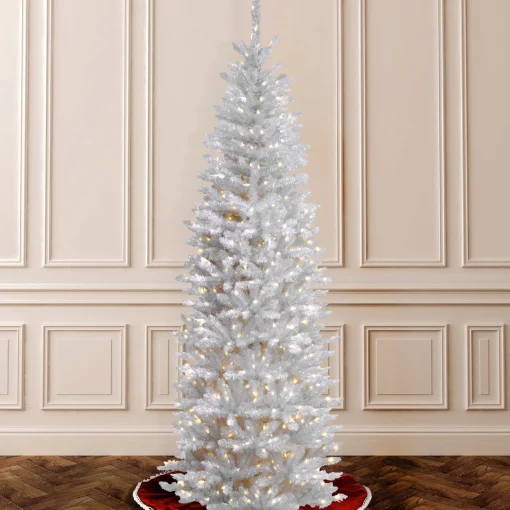 Flash Sale National Tree Company Artificial Pre-Lit Slim Christmas Tree, White, Kingswood Fir, White Lights, Includes Stand, 6.5 Feet