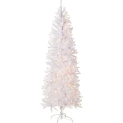 Clearance National Tree Company Artificial Pre-Lit Slim Christmas Tree, White, Kingswood Fir, White Lights, Includes Stand, 7 Feet