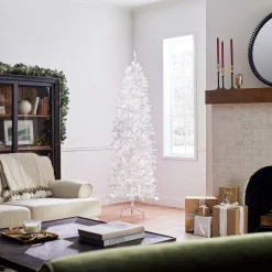 Clearance National Tree Company Artificial Pre-Lit Slim Christmas Tree, White, Kingswood Fir, White Lights, Includes Stand, 7 Feet