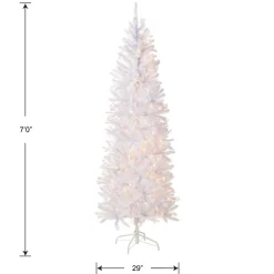 Clearance National Tree Company Artificial Pre-Lit Slim Christmas Tree, White, Kingswood Fir, White Lights, Includes Stand, 7 Feet