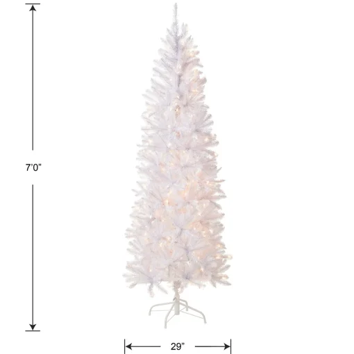 Clearance National Tree Company Artificial Pre-Lit Slim Christmas Tree, White, Kingswood Fir, White Lights, Includes Stand, 7 Feet