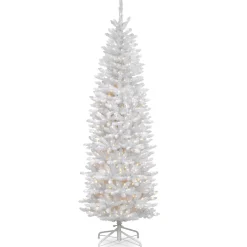 Clearance National Tree Company Artificial Pre-Lit Slim Christmas Tree, White, Kingswood Fir, White Lights, Includes Stand, 7 Feet