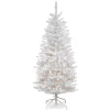 Store National Tree Company Artificial Pre-Lit Slim Christmas Tree, White, Kingswood Fir, White Lights, Includes Stand, 4.5 Feet
