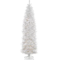 Discount National Tree Company Artificial Pre-Lit Slim Christmas Tree, White, Kingswood Fir, White Lights, Includes Stand, 7.5 Feet