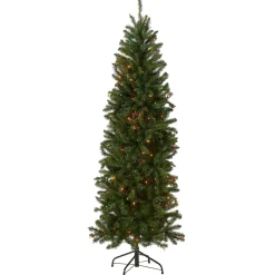 Shop National Tree Company Artificial Pre-Lit Slim Christmas Tree, Green, Kingswood Fir, Multicolor Lights, Includes Stand, 6.5 Feet