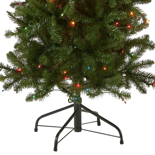 Shop National Tree Company Artificial Pre-Lit Slim Christmas Tree, Green, Kingswood Fir, Multicolor Lights, Includes Stand, 6.5 Feet