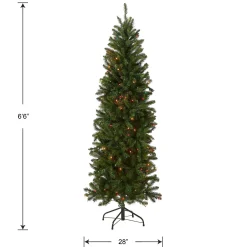 Shop National Tree Company Artificial Pre-Lit Slim Christmas Tree, Green, Kingswood Fir, Multicolor Lights, Includes Stand, 6.5 Feet