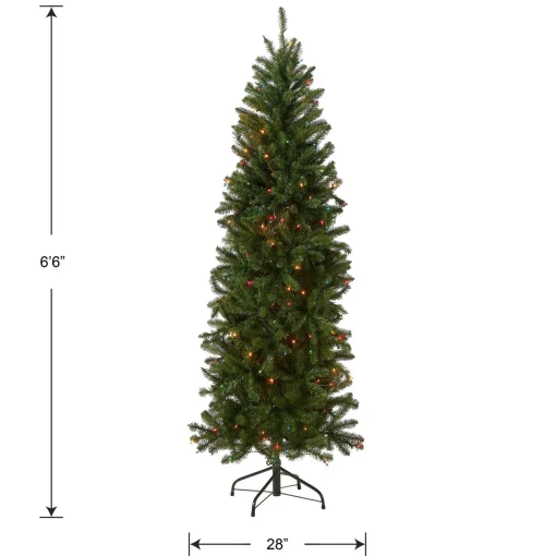 Shop National Tree Company Artificial Pre-Lit Slim Christmas Tree, Green, Kingswood Fir, Multicolor Lights, Includes Stand, 6.5 Feet
