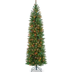 Shop National Tree Company Artificial Pre-Lit Slim Christmas Tree, Green, Kingswood Fir, Multicolor Lights, Includes Stand, 6.5 Feet