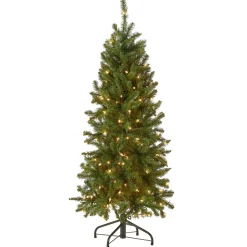 Clearance National Tree Company Artificial Pre-Lit Slim Christmas Tree, Green, Kingswood Fir, White Lights, Includes Stand, 4.5 Feet