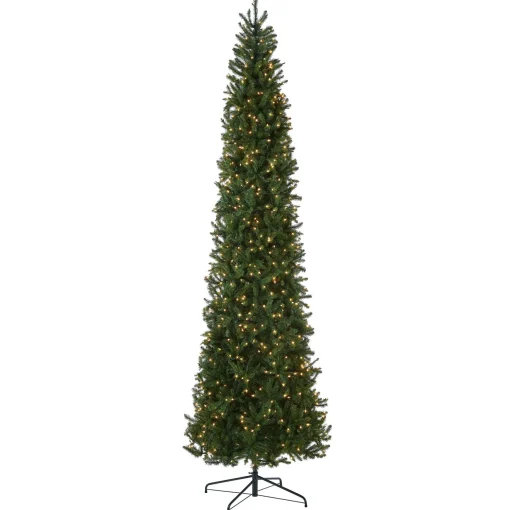 Best Sale National Tree Company Artificial Pre-Lit Slim Christmas Tree, Green, Kingswood Fir, White Lights, Includes Stand, 10 Feet