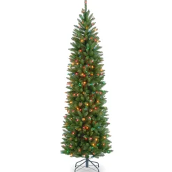 Artificial Pre-Lit Slim Christmas Tree, Green, Kingswood Fir, Multicolor Lights, Includes Stand, 6.5 Feet^National Tree Company Online