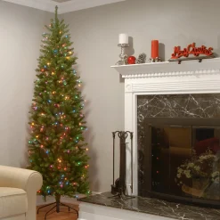 Artificial Pre-Lit Slim Christmas Tree, Green, Kingswood Fir, Multicolor Lights, Includes Stand, 6.5 Feet^National Tree Company Online