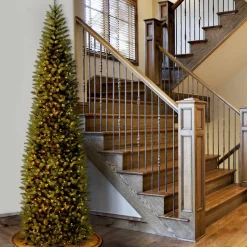 Cheap National Tree Company Artificial Pre-Lit Slim Christmas Tree, Green, Kingswood Fir, Multicolor Lights, Includes Stand, 12 Feet