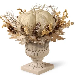 Cheap National Tree Company Artificial Pumpkin Urn, Decorated With Pinecones, Berry Clusters, Branches, White, Autumn Collection, 18 In