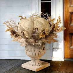 Cheap National Tree Company Artificial Pumpkin Urn, Decorated With Pinecones, Berry Clusters, Branches, White, Autumn Collection, 18 In