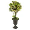 Online National Tree Company Artificial Single Ball Topiary, Green, Decorated With Flower Blooms And Pastel Eggs, Vine, Spring Collection, 26 Inches