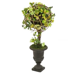 Online National Tree Company Artificial Single Ball Topiary, Green, Decorated With Flower Blooms And Pastel Eggs, Vine, Spring Collection, 26 Inches