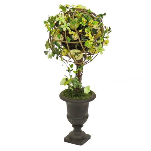 Online National Tree Company Artificial Single Ball Topiary, Green, Decorated With Flower Blooms And Pastel Eggs, Vine, Spring Collection, 26 Inches