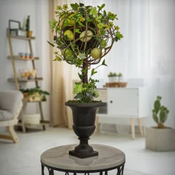 Online National Tree Company Artificial Single Ball Topiary, Green, Decorated With Flower Blooms And Pastel Eggs, Vine, Spring Collection, 26 Inches