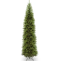 Fashion National Tree Company Artificial Slim Christmas Tree, Green, Kingswood Fir, White Lights, Includes Stand, 10 Feet