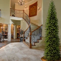 Fashion National Tree Company Artificial Slim Christmas Tree, Green, Kingswood Fir, White Lights, Includes Stand, 10 Feet